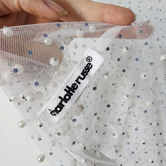 Sheer Pearl Rhinestone Tank Crop Top White - Picture 7 of 7